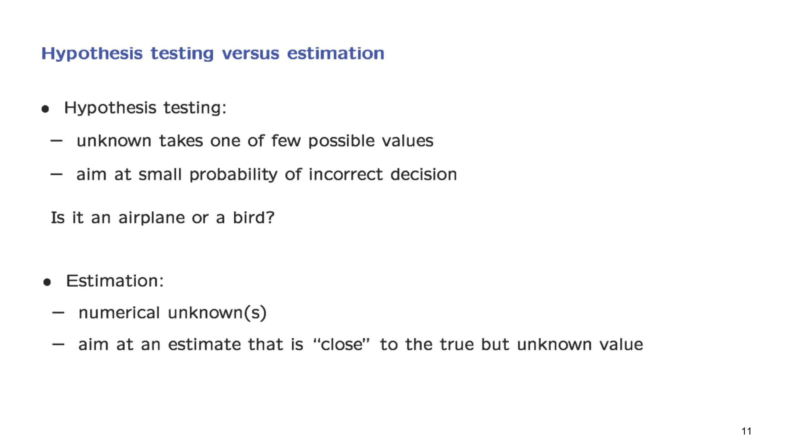 Hypothesis testing versus estimation