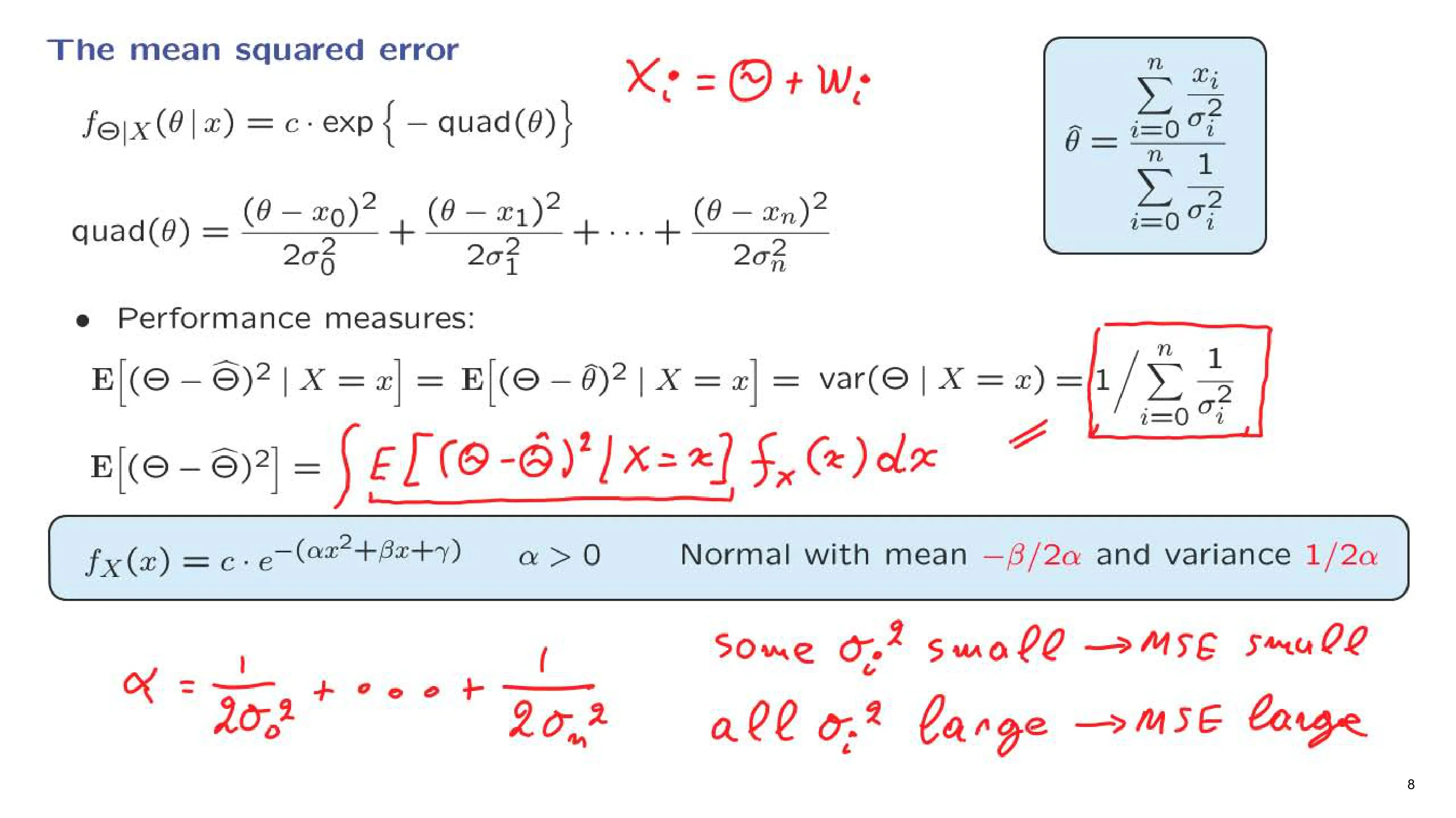 T e mean squa ed error — with the lecturer's notes